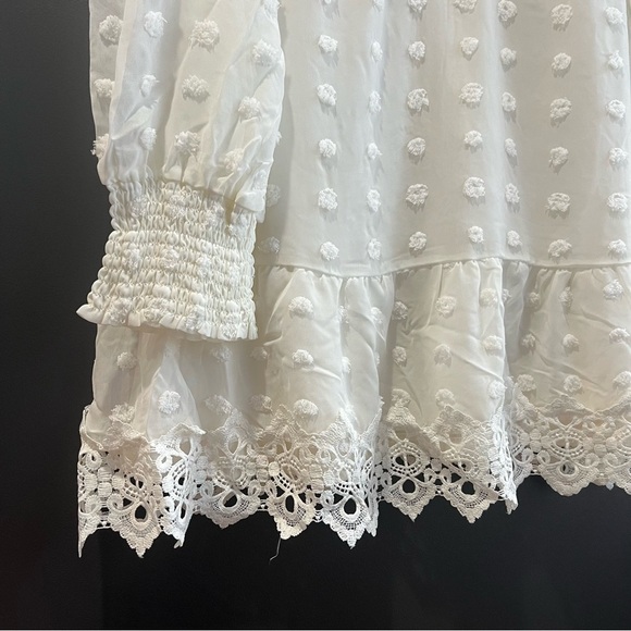 Love x Design Lace Chiffon Swiss Dot Embroidered Long Sleeves Dress in White XL - Picture 8 of 11